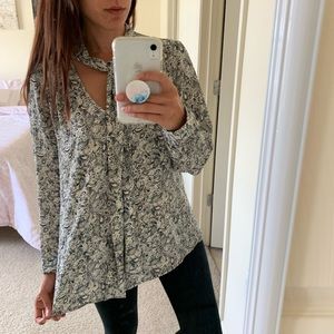 Whimsical Print Blouse with Neck Tie